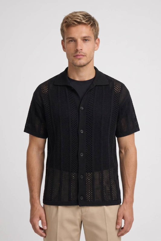 Da Uomo Polo in Maglia Mesh Testurizzata con Abbottonatura Frontale