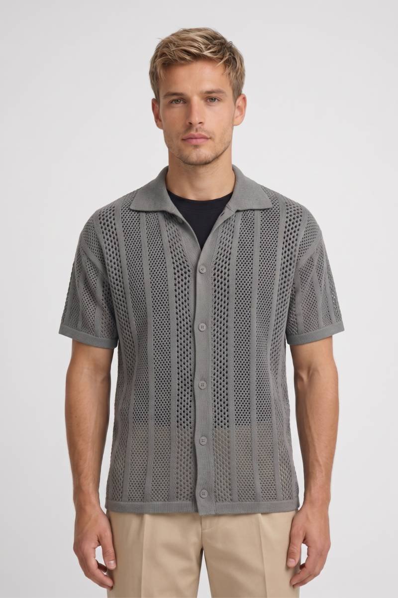 Da Uomo Polo in Maglia Mesh Testurizzata con Abbottonatura Frontale