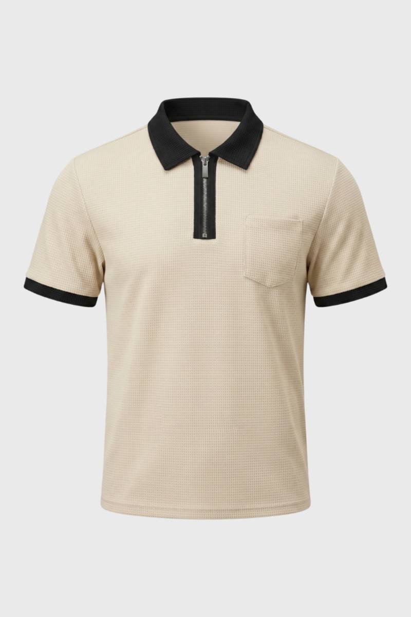 Da Uomo Polo Testurizzata con Zip e Tasca sul Petto