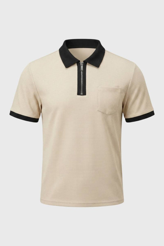Da Uomo Polo Testurizzata con Zip e Tasca sul Petto