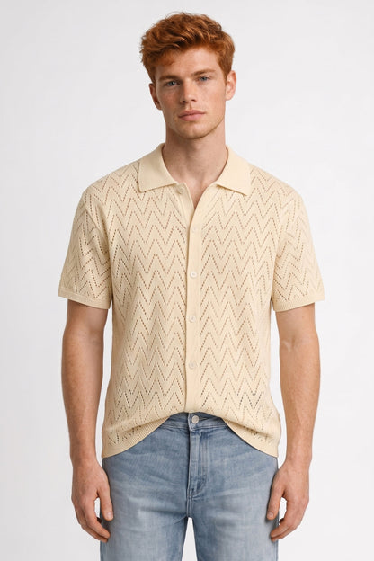 Da Uomo Polo in Maglia Stampata con Abbottonatura Frontale