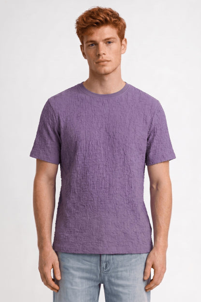 Da Uomo T-Shirt con Texture Stropicciata Girocollo Vestibilità Comoda Top