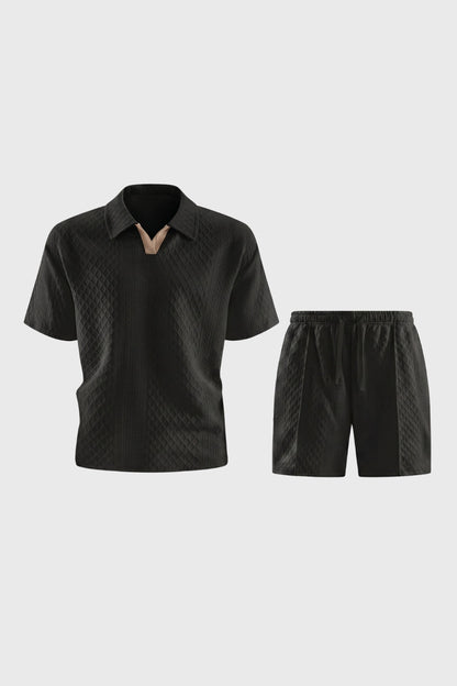 Da Uomo Set Polo Testurizzato con Shorts Resort con Coulisse