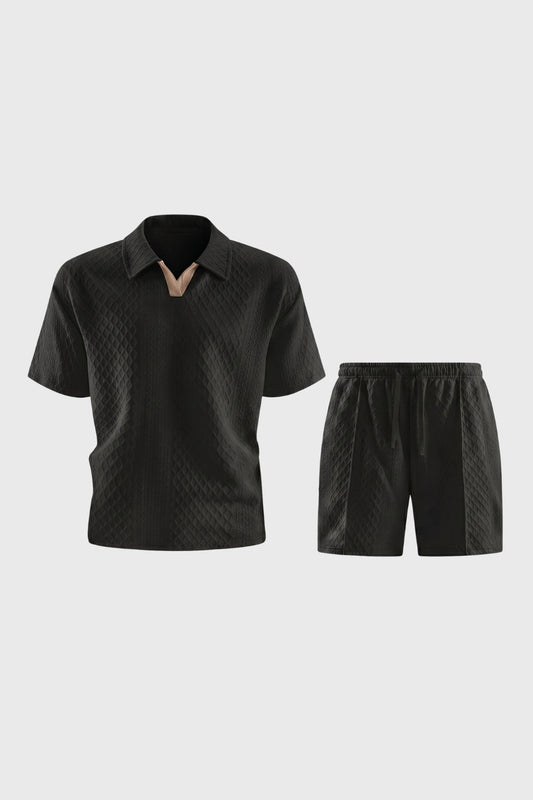 Da Uomo Set Polo Testurizzato con Shorts Resort con Coulisse
