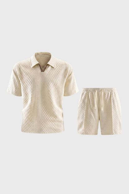 Da Uomo Set Polo Testurizzato con Shorts Resort con Coulisse
