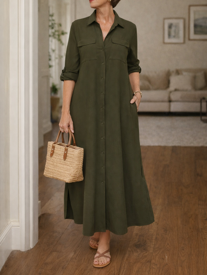 Da Donna Abito Camicia Maxi con Bottoni Frontali