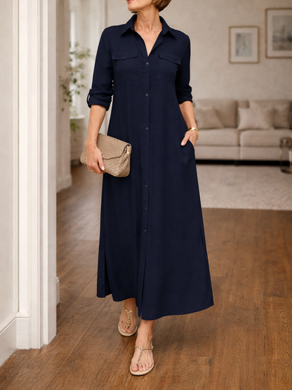 Da Donna Abito Camicia Maxi con Bottoni Frontali