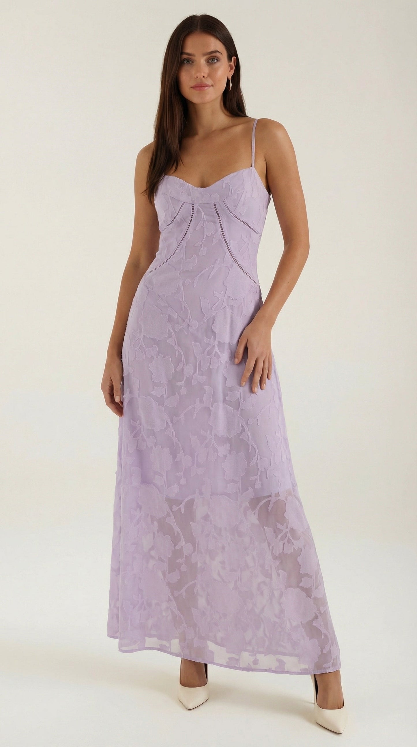 Da Donna Abito Maxi Jacquard Scollo a Cuore Spalline Sottili