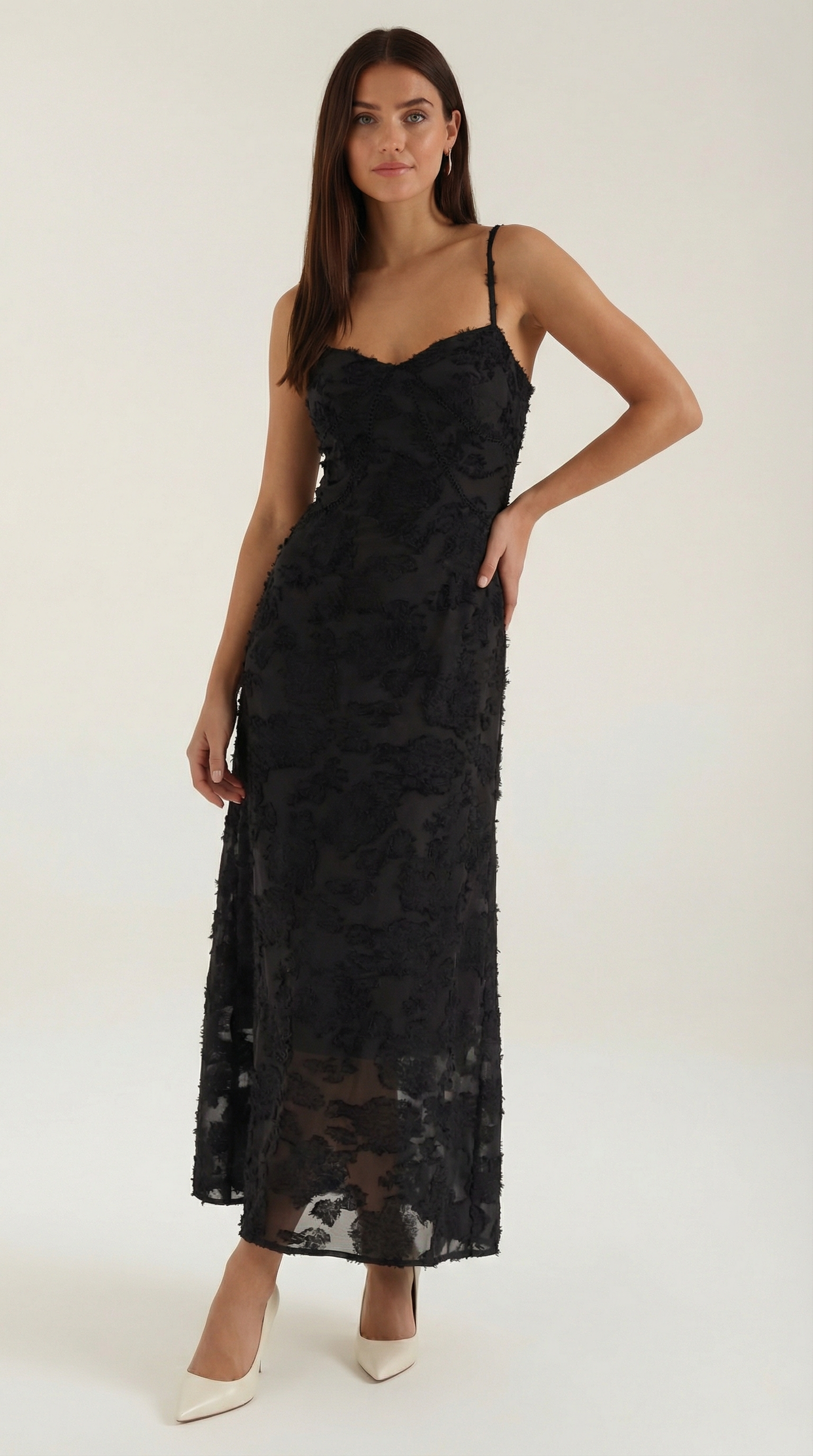 Da Donna Abito Maxi Jacquard Scollo a Cuore Spalline Sottili