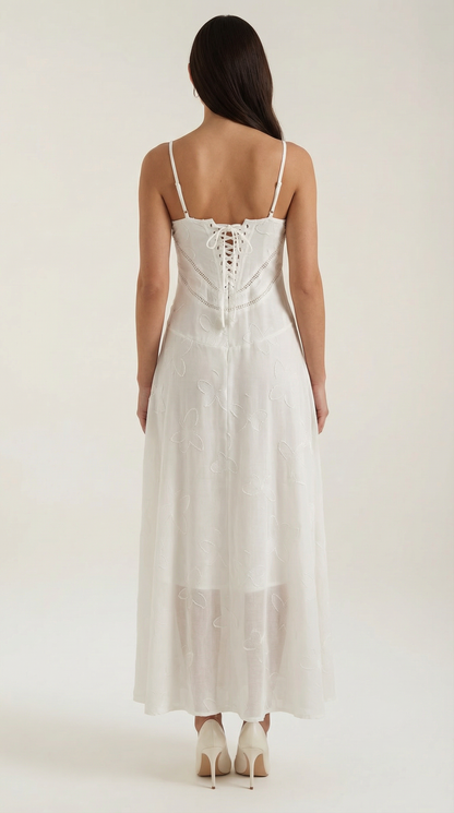 Da Donna Abito Maxi Jacquard Scollo a Cuore Spalline Sottili