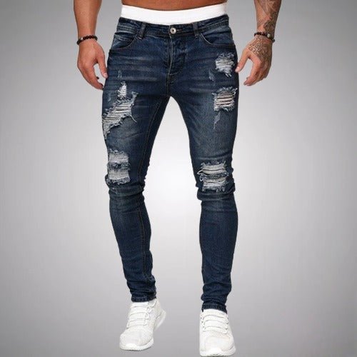 Da Uomo Jeans Slim Fit Denim Destroyed Elasticizzati