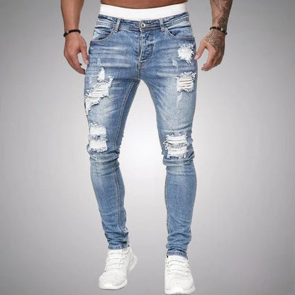 Da Uomo Jeans Slim Fit Denim Destroyed Elasticizzati