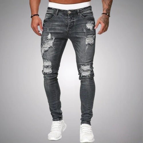 Da Uomo Jeans Slim Fit Denim Destroyed Elasticizzati