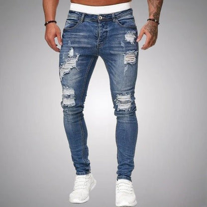 Da Uomo Jeans Slim Fit Denim Destroyed Elasticizzati