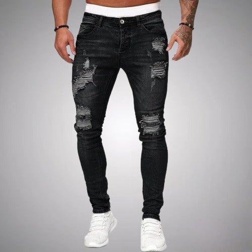 Da Uomo Jeans Slim Fit Denim Destroyed Elasticizzati