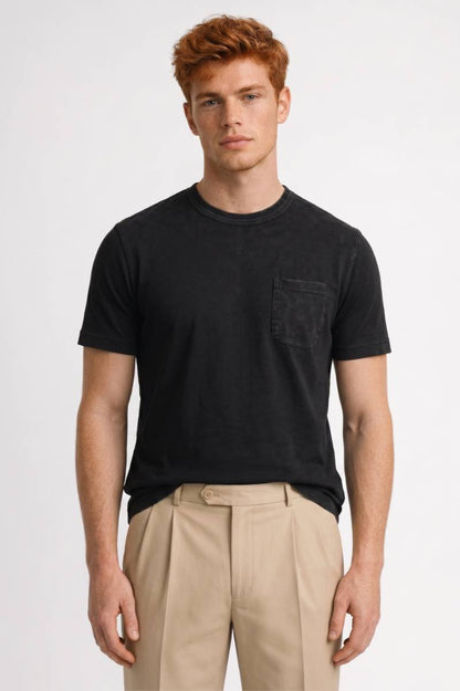 Men's T-Shirt with Chest Pocket Washed Cut Casual  