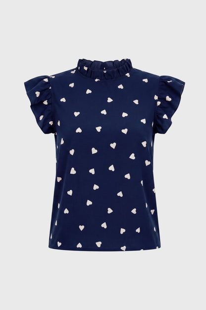 Da Donna Top Stampato Collo Alto Maniche a Balza