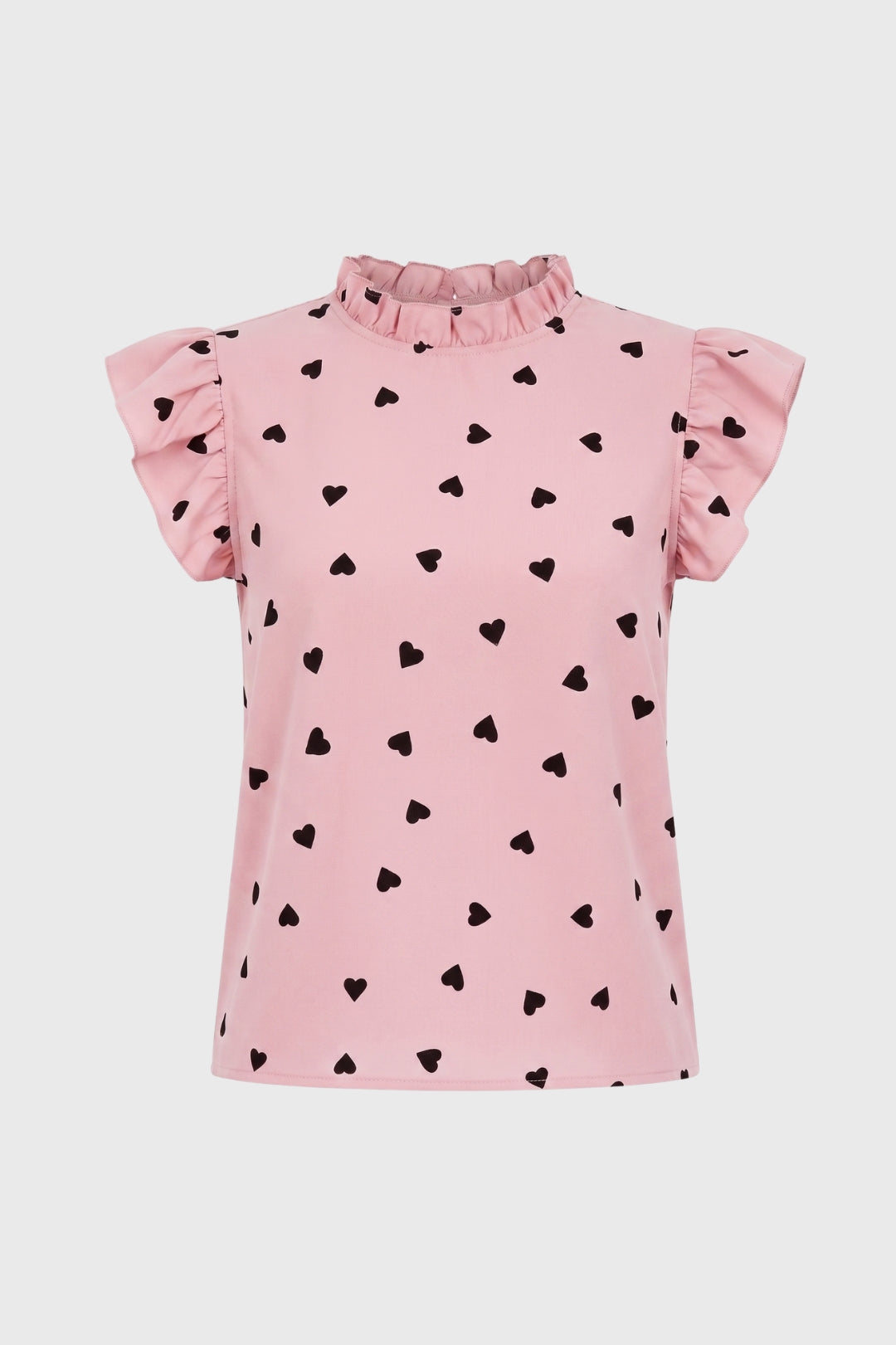 Da Donna Top Stampato Collo Alto Maniche a Balza