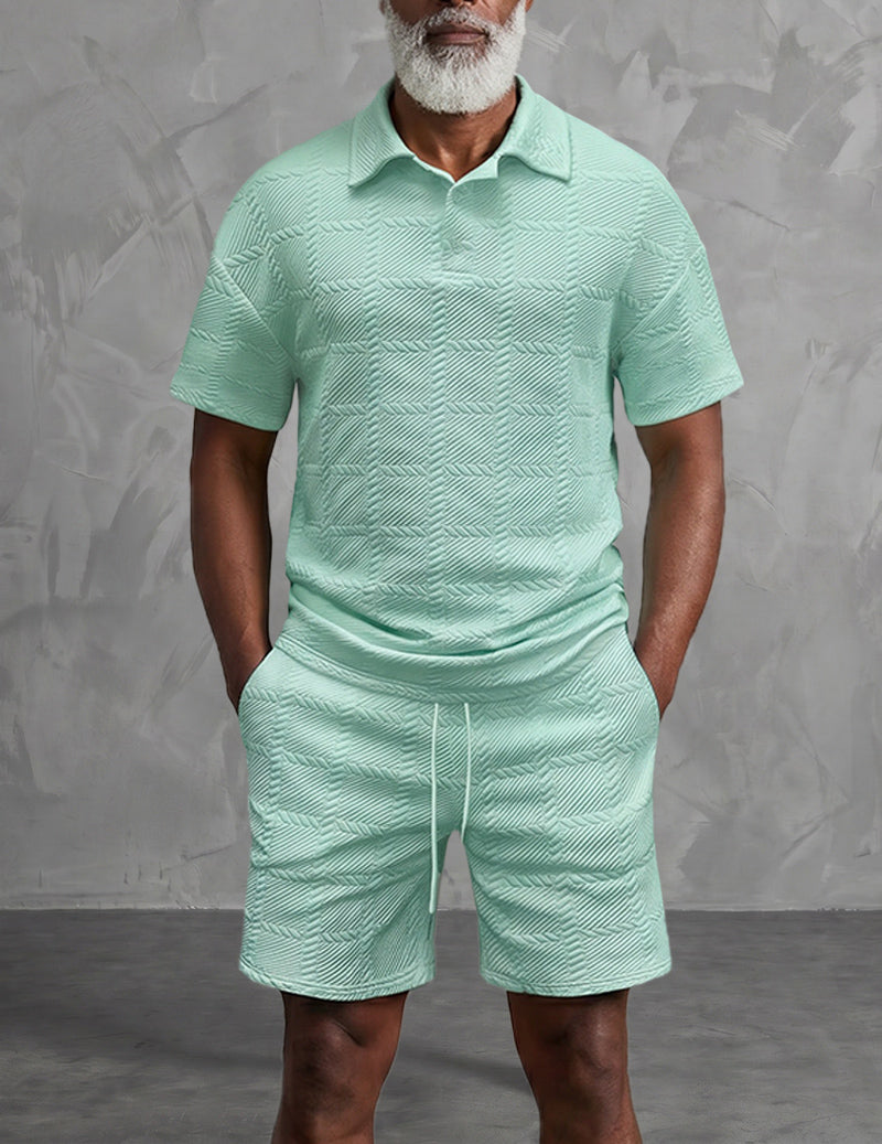 Da Uomo Set Outfit con Polo Testurizzata e Shorts