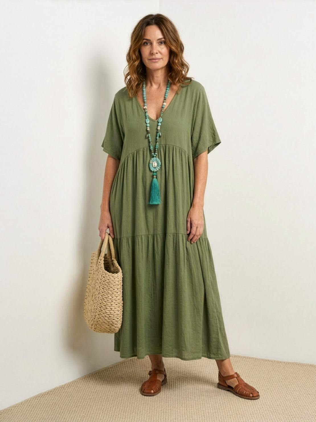 Da Donna Abito Maxi Boho con Gonna a Balze