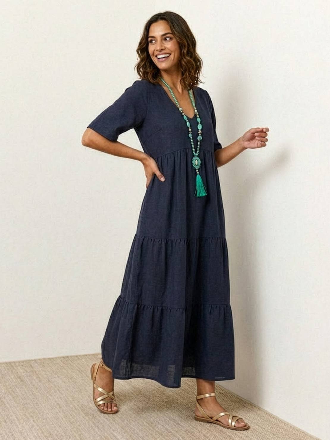 Da Donna Abito Maxi Boho con Gonna a Balze
