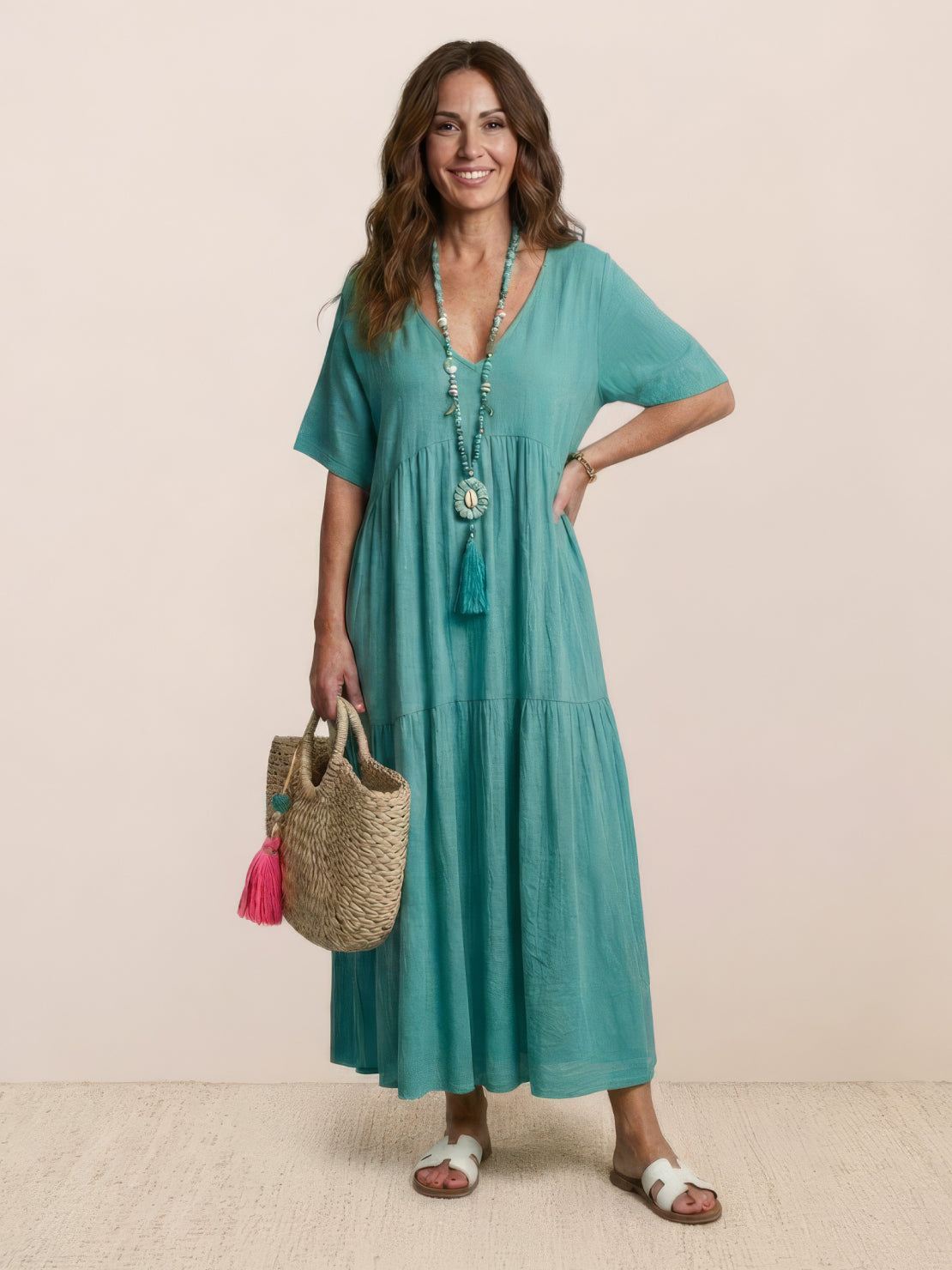 Da Donna Abito Maxi Boho con Gonna a Balze