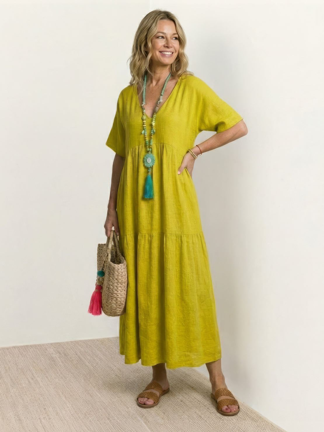 Da Donna Abito Maxi Boho con Gonna a Balze