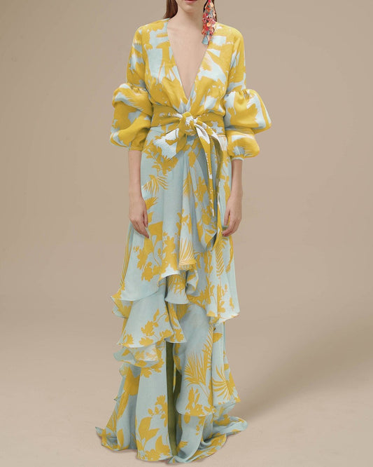 Da Donna Abito Maxi Motivo Stampato Balze Eleganza Moderna