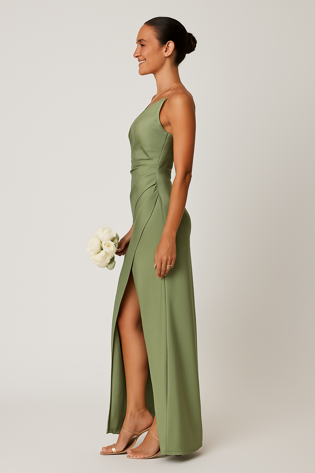 Women's One-Shoulder Maxi Dress with High Slit Sculpted Silhouette