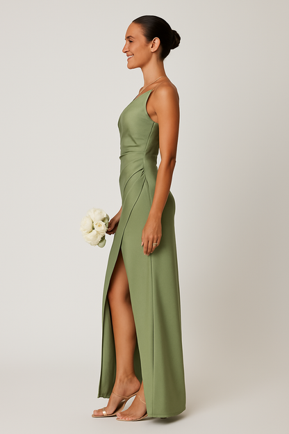 Women's One-Shoulder Maxi Dress with High Slit Sculpted Silhouette